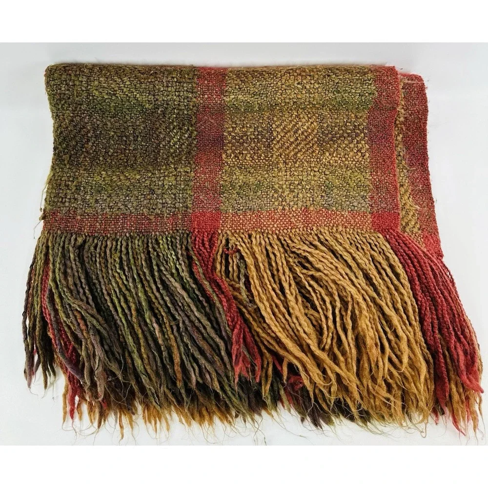 Kennebunk Weavers Woven Throw Blanket Made In The USA 39x68 Fringe Green Brown